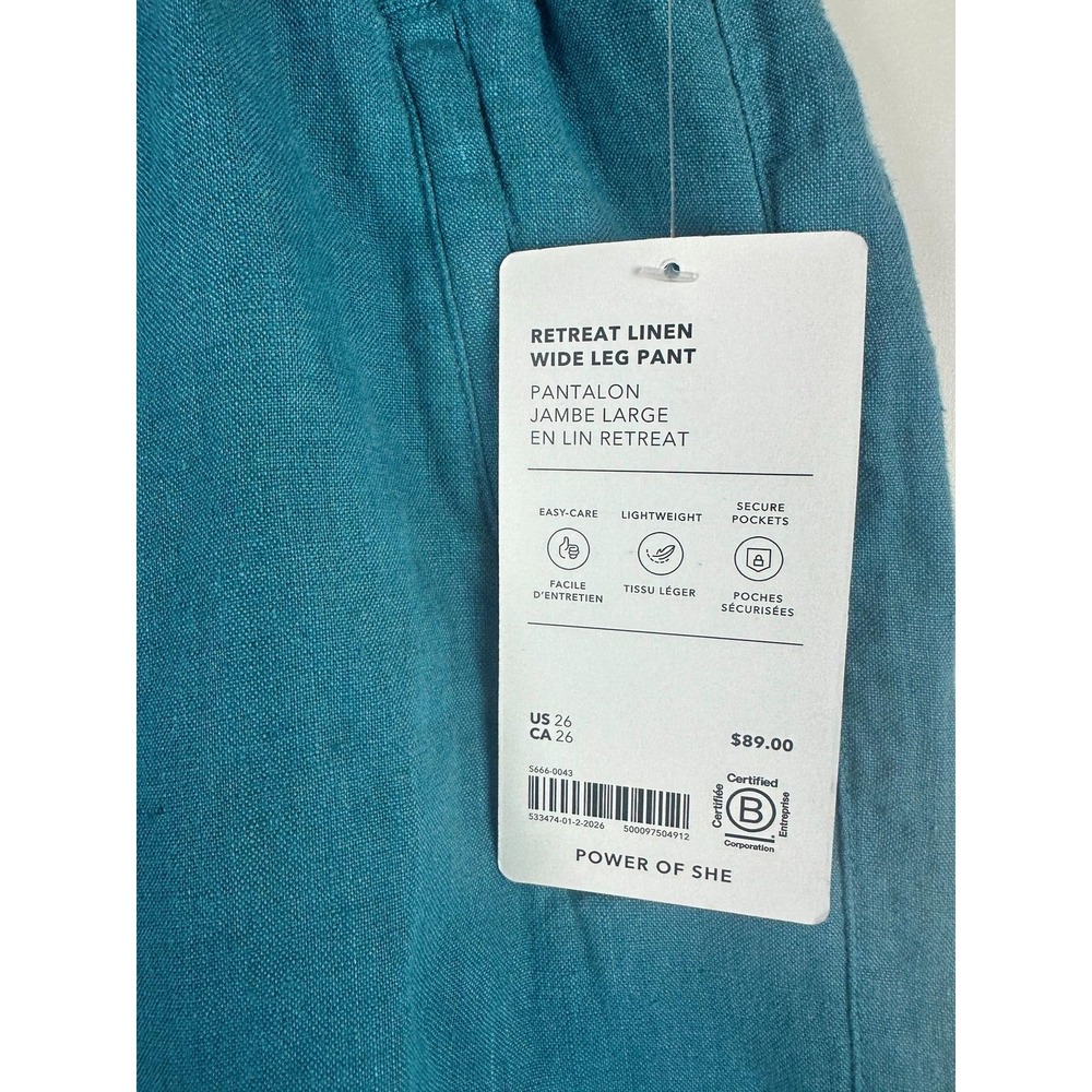 NWT Athleta Retreat Linen Wide Leg Pant Teal Blue/Green Women's Plus Size 26 - Picture 15 of 16